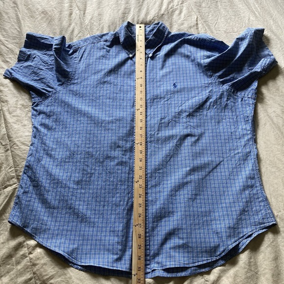 Polo Ralph Lauren Men XL Classic Fit SS  Button Down Plaid Cornflower Blue Prep - Picture 9 of 12